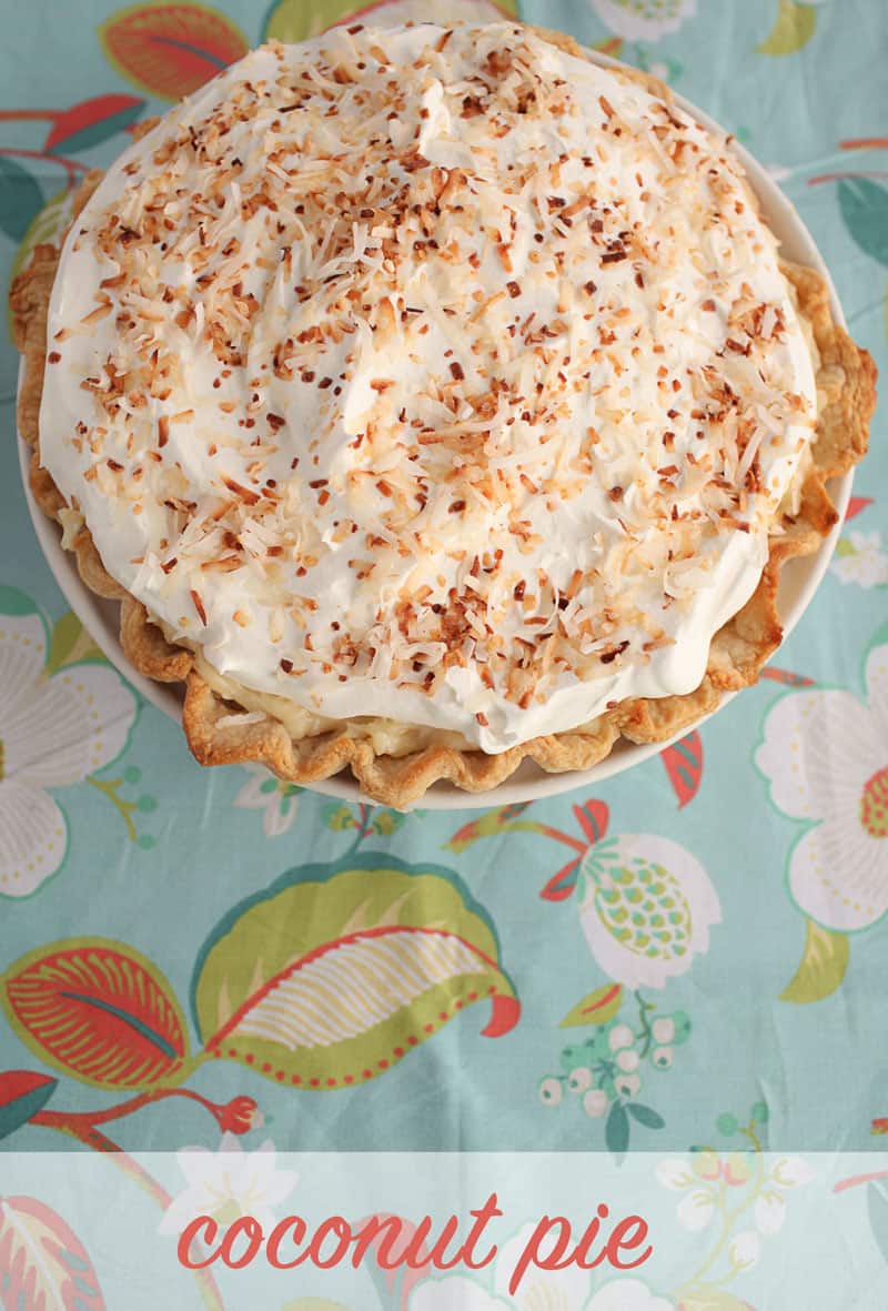 coconut pie on a piece of floral fabric