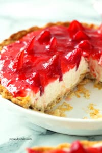 strawberry cream pie in a pie plate