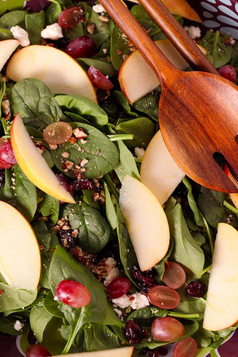 aerial view of autumn spinach salad